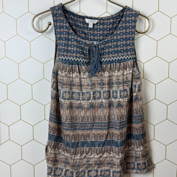 Lucky Brand Boho Blue Geometric Sleeveless Tie-Front Top - Size - XS - Picture 5 of 5
